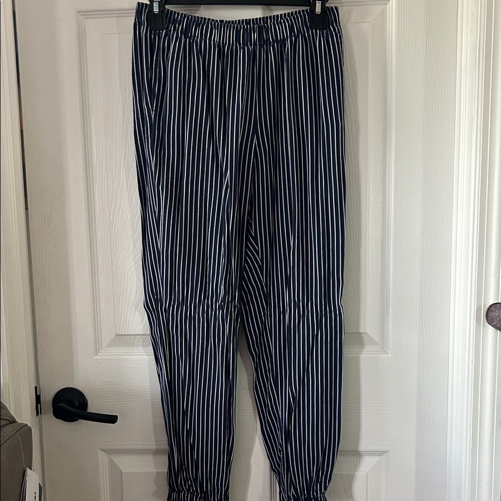 Navy and White Striped Pants